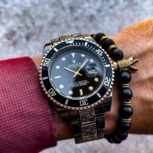 First Copy Rolex Submariner Watch for Men with Black-Golden Band